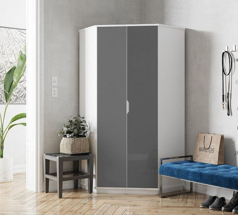 Santino High Gloss Grey And White Corner Wardrobe