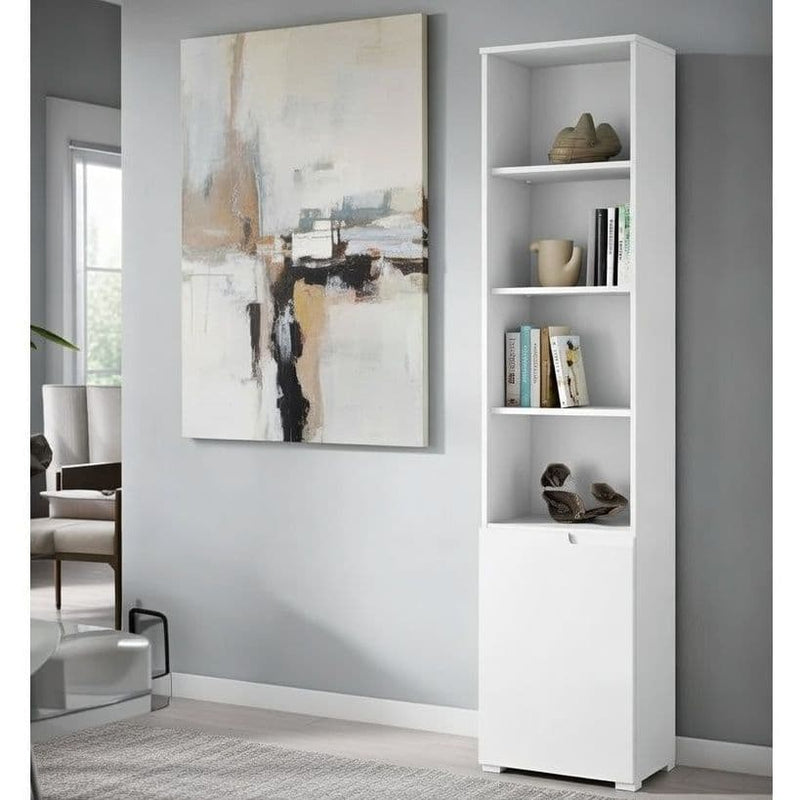 Santino Tall Narrow Bookcase with White Gloss Door