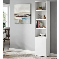 Santino Tall Narrow Bookcase with White Gloss Door