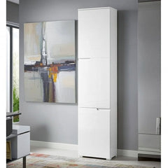 Santino Tall Narrow Bookcase with White Gloss Doors