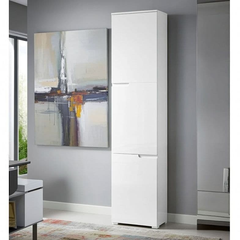Santino Tall Narrow Bookcase with White Gloss Doors