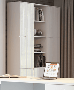 Santino Tall Narrow Bookcase with White Gloss Doors
