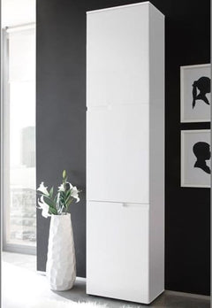 Santino Tall Narrow Bookcase with White Gloss Doors
