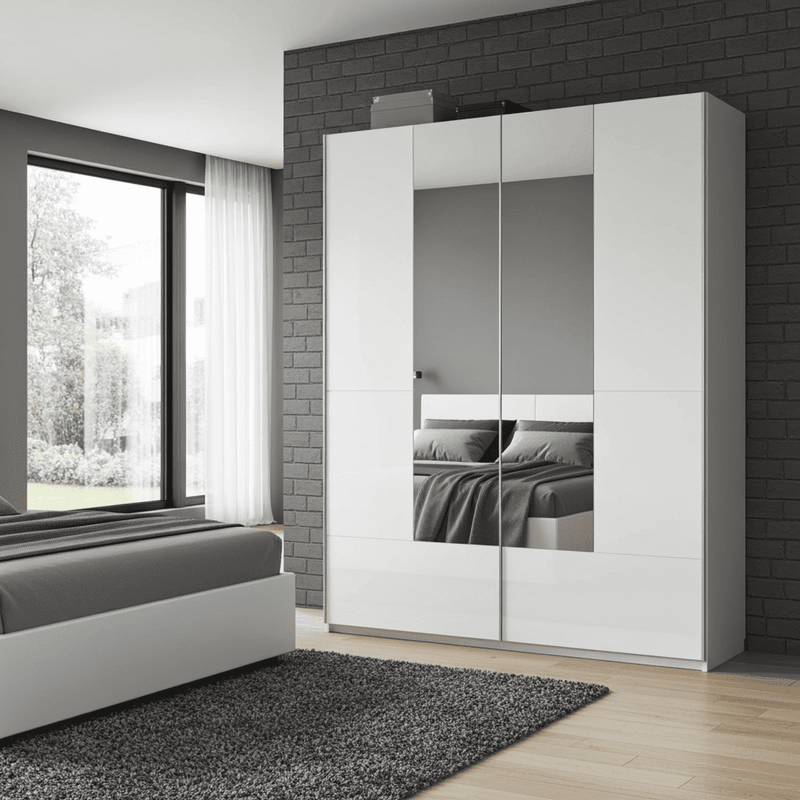 Santino White Gloss Slding Door Wardrobe With Mirrored Door