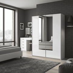 Santino White Gloss Slding Door Wardrobe With Mirrored Door