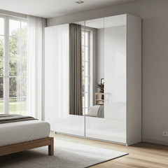 Santino White Gloss Slding Door Wardrobe With Mirrored Door