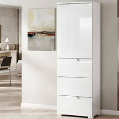 Santino White Gloss Slim Tallboy Storage Unit with Cupboard and Drawers