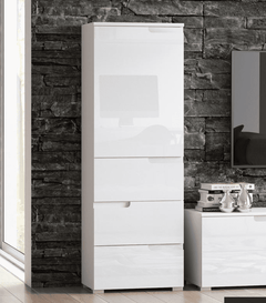 Santino White Gloss Slim Tallboy Storage Unit with Cupboard and Drawers