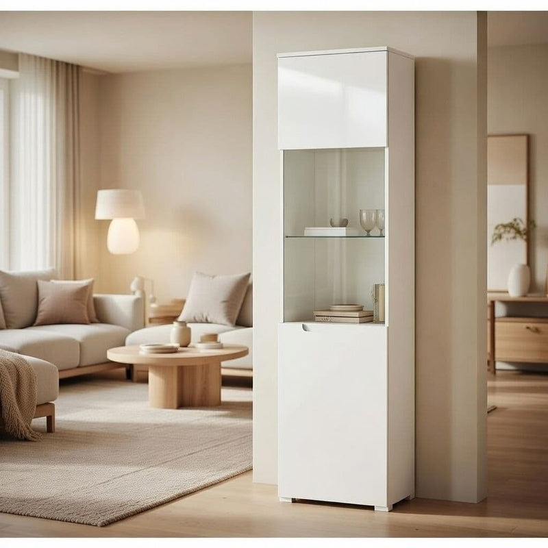 Santino White Gloss Tall 1 Glass Door Display Unit