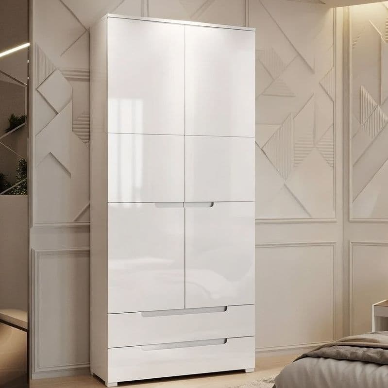 Santino White High Gloss 2 Door 2 Drawer Wardrobe