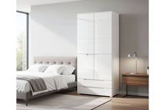 Santino White High Gloss 2 Door 2 Drawer Wardrobe