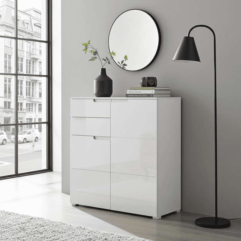 Santino White High Gloss Tall 2 Door Sideboard
