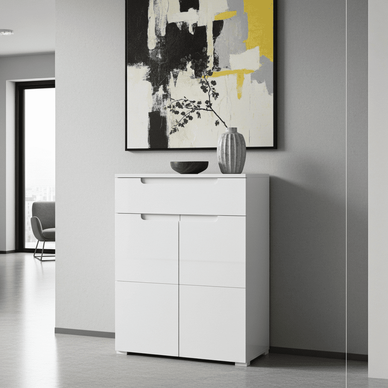 Santino White High Gloss Tall Sideboard