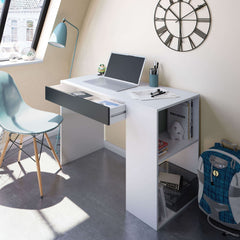 Sesko Grey and White Desk with Drawer and Shelves