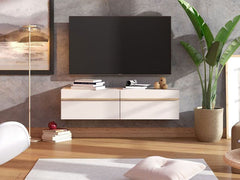 Seura Cashmere And Oak Effect Wall Mounted Floating Wide Large TV Unit