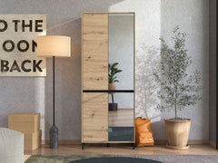 Toshiro Oak Effect Half Mirrored 40 Pair Tall Shoe Cabinet Cupboard