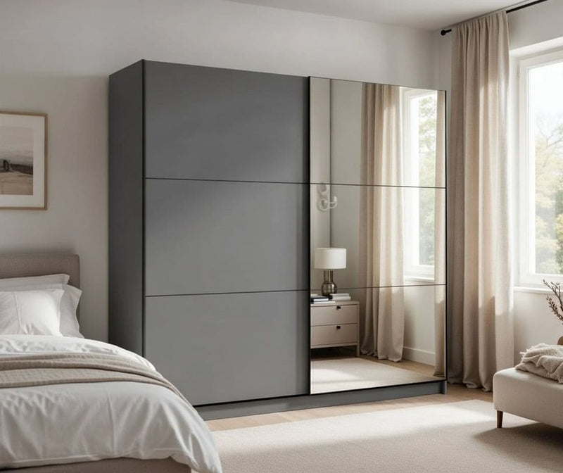 Valentina Grey 220cm Sliding Wardrobe with Mirror