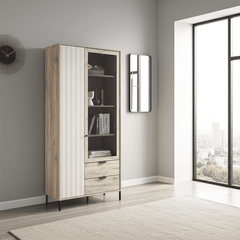 Vivea Grey Oak Effect And Cashmere Slatted 2 Door Display Cabinet