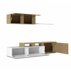 Warrington White Gloss And Oak Effect Reversible L-Shaped TV Entertainment Wall Unit Cabinet