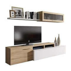 Warrington White Gloss And Oak Effect Reversible L-Shaped TV Entertainment Wall Unit Cabinet