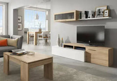 Warrington White Gloss And Oak Effect Reversible L-Shaped TV Entertainment Wall Unit Cabinet