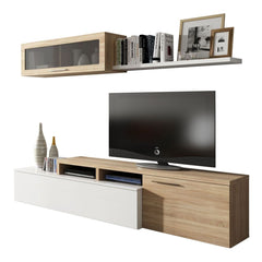 Warrington White Gloss And Oak Effect Reversible L-Shaped TV Entertainment Wall Unit Cabinet