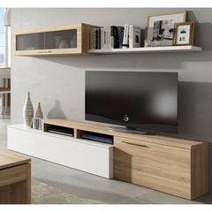 Warrington White Gloss And Oak Effect Reversible L-Shaped TV Entertainment Wall Unit Cabinet