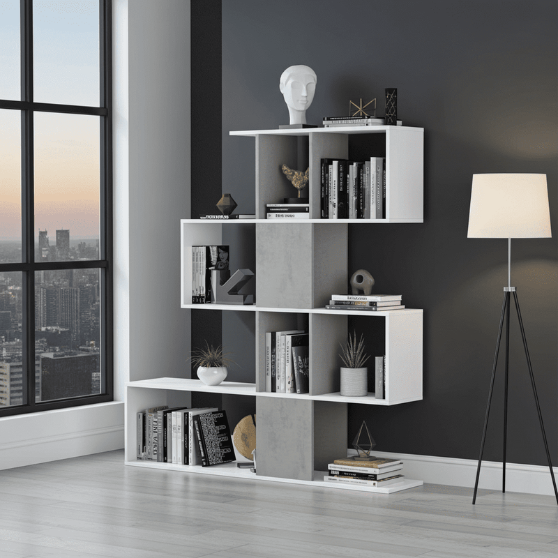 Zaga Artic White and Concrete Grey Bookcase