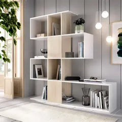 Zaga White And Oak Effect Gloss Bookcase