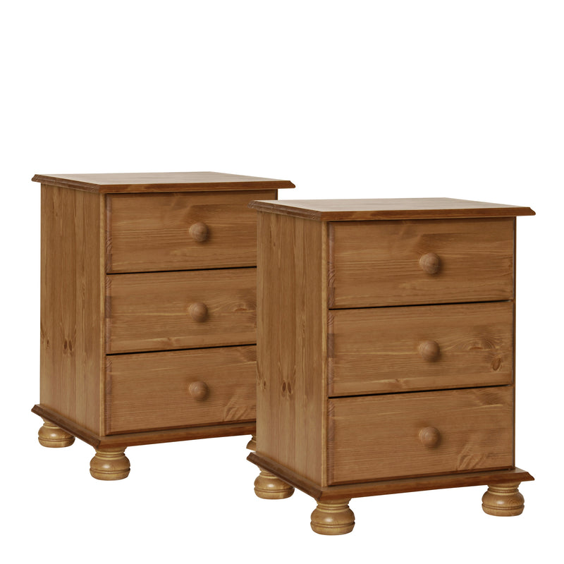 Copenhagen 3 Drawer Bedside in Pine (Package of 2.)