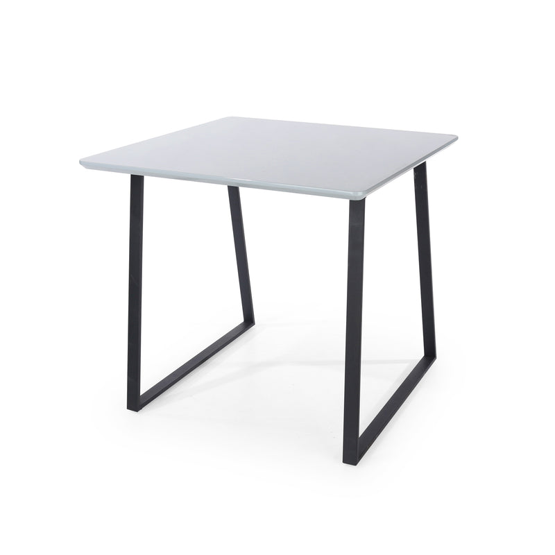 Square Table With Black Metal Legs, High Gloss Grey