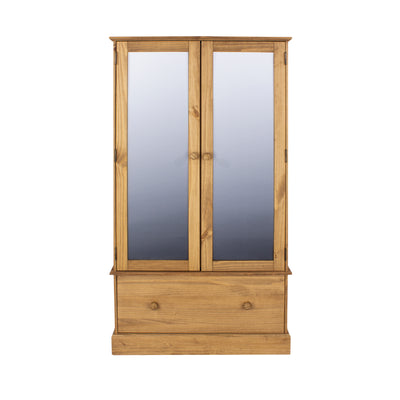 2 Mirror Door, 1 Drawer Wardrobe