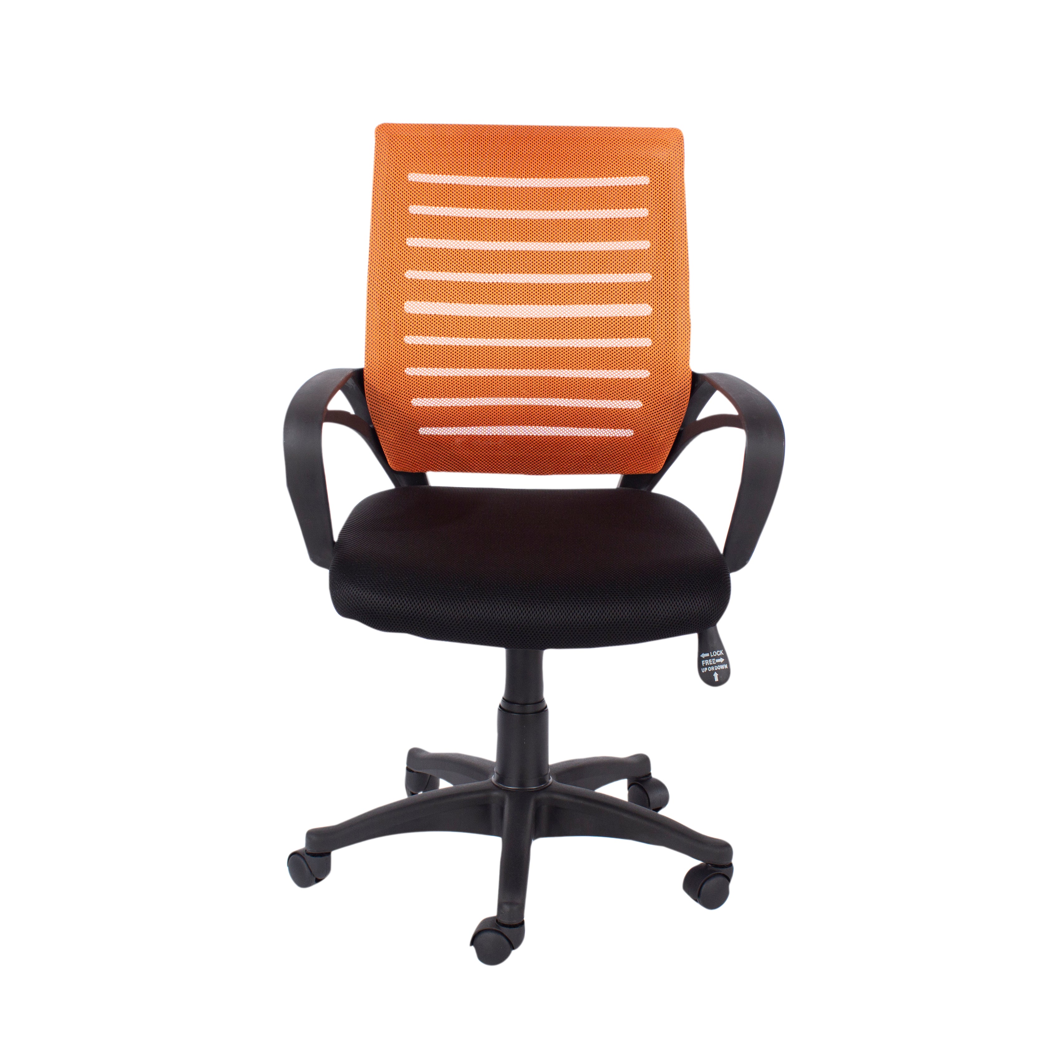 Study Chair With Arms, Orange Mesh Back, Black Fabric Seat & Black Base