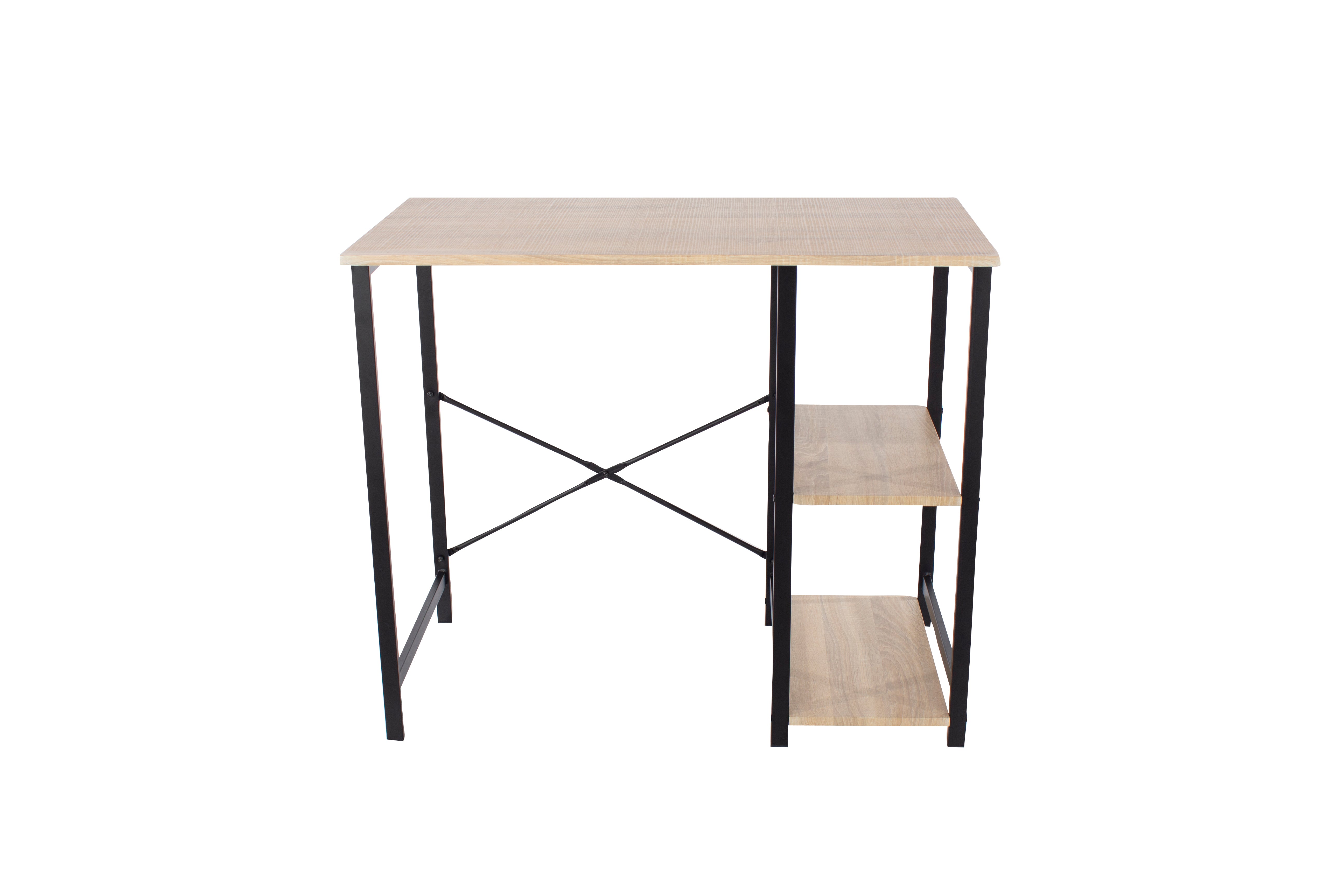 Study Desk With Side Storage, Oak Effect Top With Black Metal Legs
