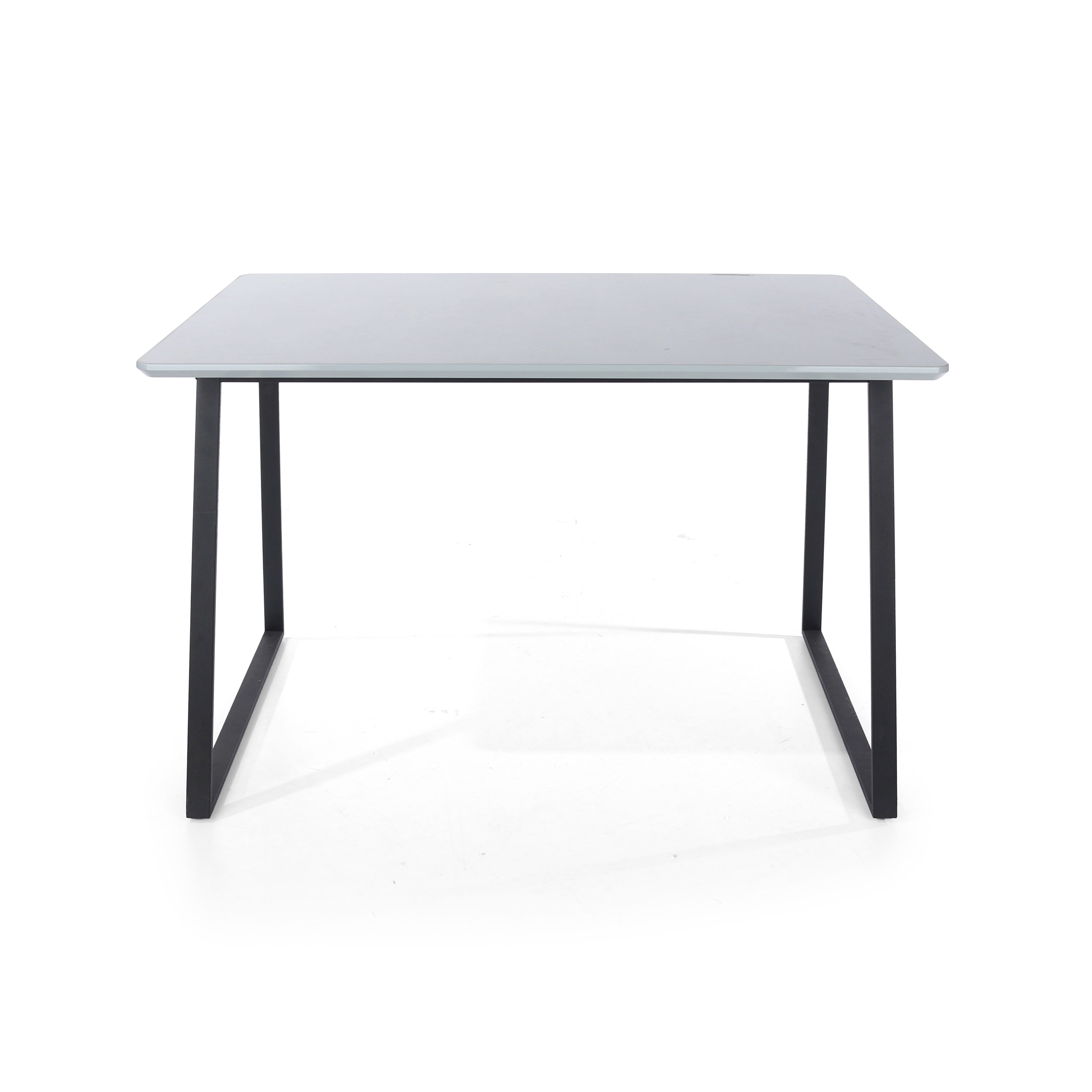 Rectangular Table With Black Metal Legs, High Gloss Grey