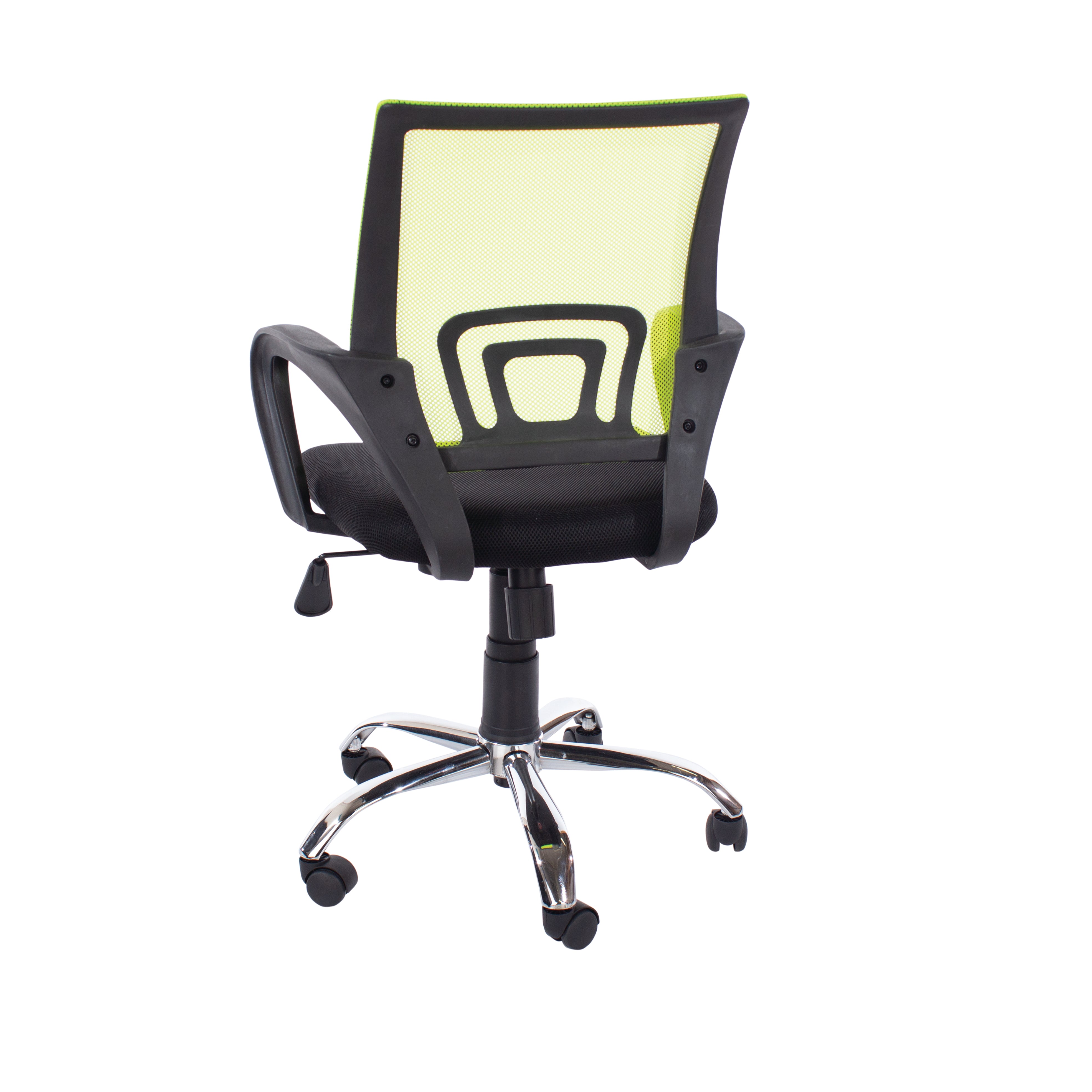 Study Chair In Lime Green Mesh Back, Black Fabric Seat & Chrome Base
