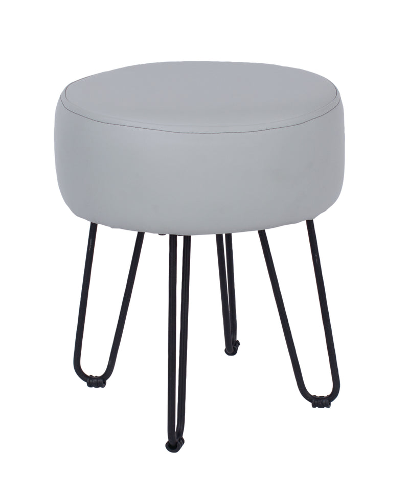 Grey Pu Upholstered Round Stool With Black Metal Legs