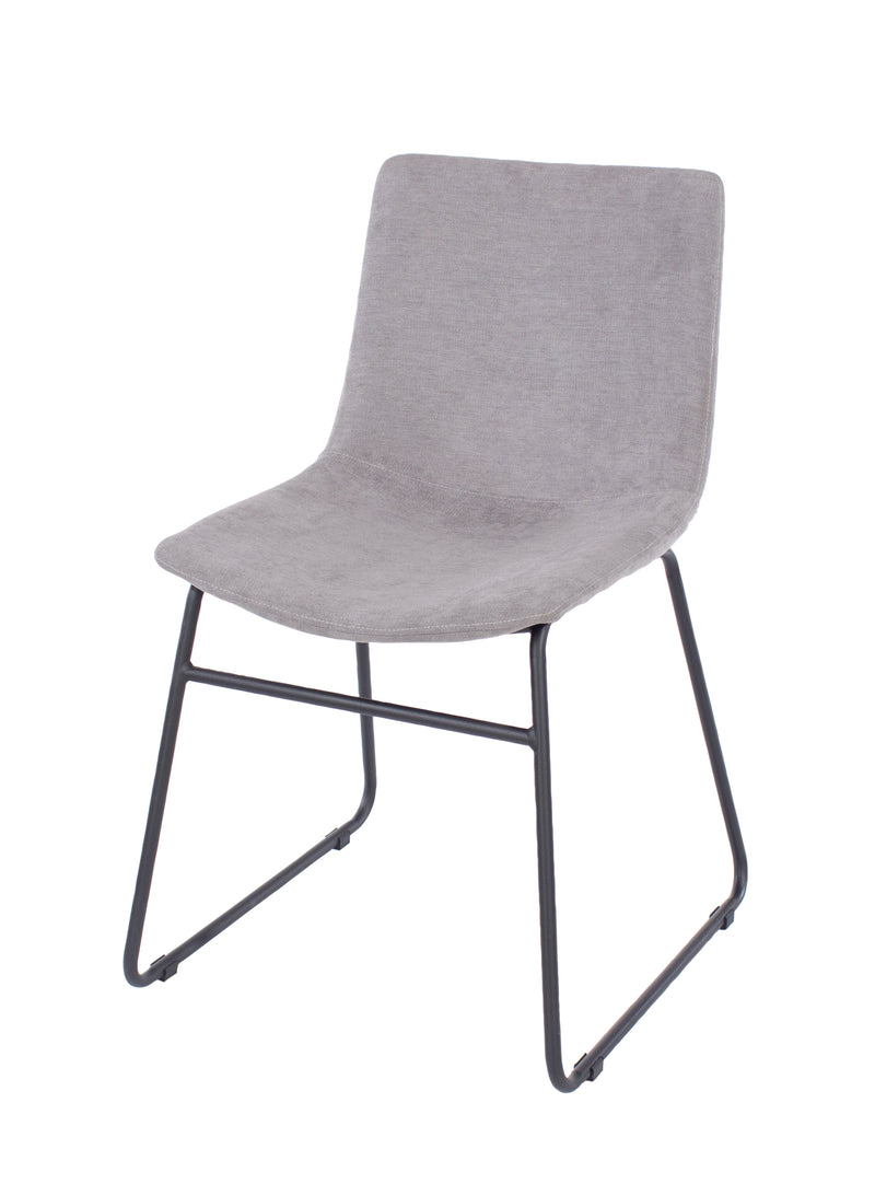 Grey Fabric Upholstered Dining Chairs With Black Metal Legs (Pair)