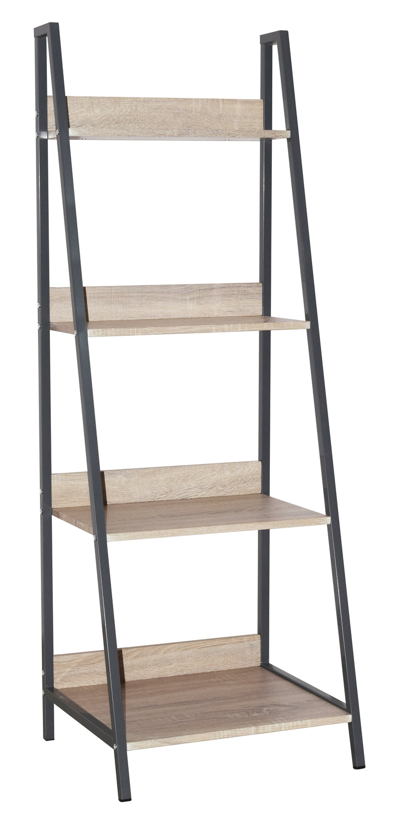 Ladder Bookcase Unit With Oak Effect and Grey Metal Frames