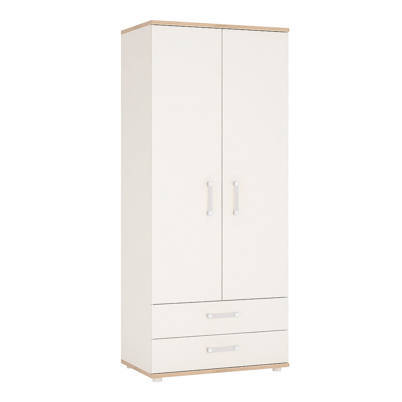 4Kids 2 Door 2 Drawer Wardrobe in Light Oak and white High Gloss (opalino handles)