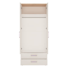 4Kids 2 Door 2 Drawer Wardrobe in Light Oak and white High Gloss (lilac handles)