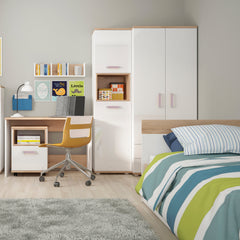 4Kids 2 Door 2 Drawer Wardrobe in Light Oak and white High Gloss (lilac handles)