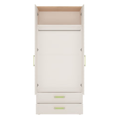 4Kids 2 Door 2 Drawer Wardrobe in Light Oak and white High Gloss (lemon handles)