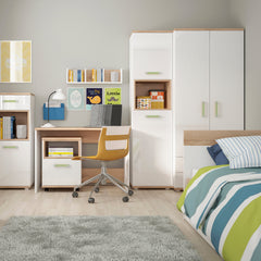 4Kids 2 Door 2 Drawer Wardrobe in Light Oak and white High Gloss (lemon handles)