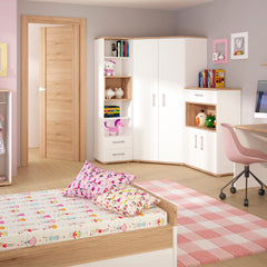 4Kids Corner Wardrobe in Light Oak and white High Gloss (opalino handles)