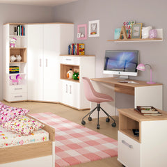 4Kids Corner Wardrobe in Light Oak and white High Gloss (opalino handles)