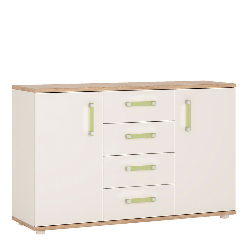 4Kids 2 Door 4 Drawer Sideboard in Light Oak and white High Gloss (lemon handles)