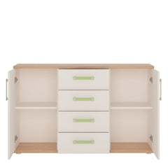 4Kids 2 Door 4 Drawer Sideboard in Light Oak and white High Gloss (lemon handles)