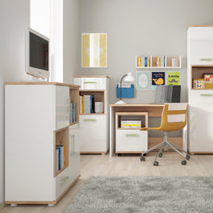 4Kids 1 Door Desk Mobile in Light Oak and white High Gloss (lemon handles)