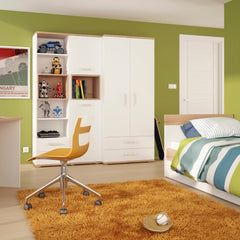 Trundle Single Bed with under Drawer in Light Oak and white High Gloss (opalino handles)